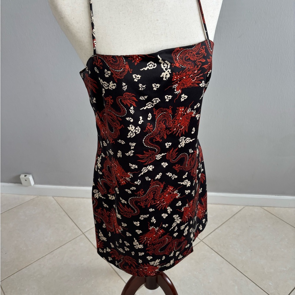 Zara Black Mini Dress with Red Dragon Print